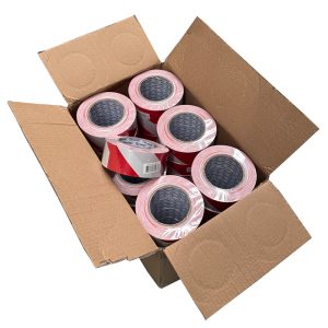 Caja con 36 rollos Cinta Demarcadora Rojo Blanco 50mm x 50mt